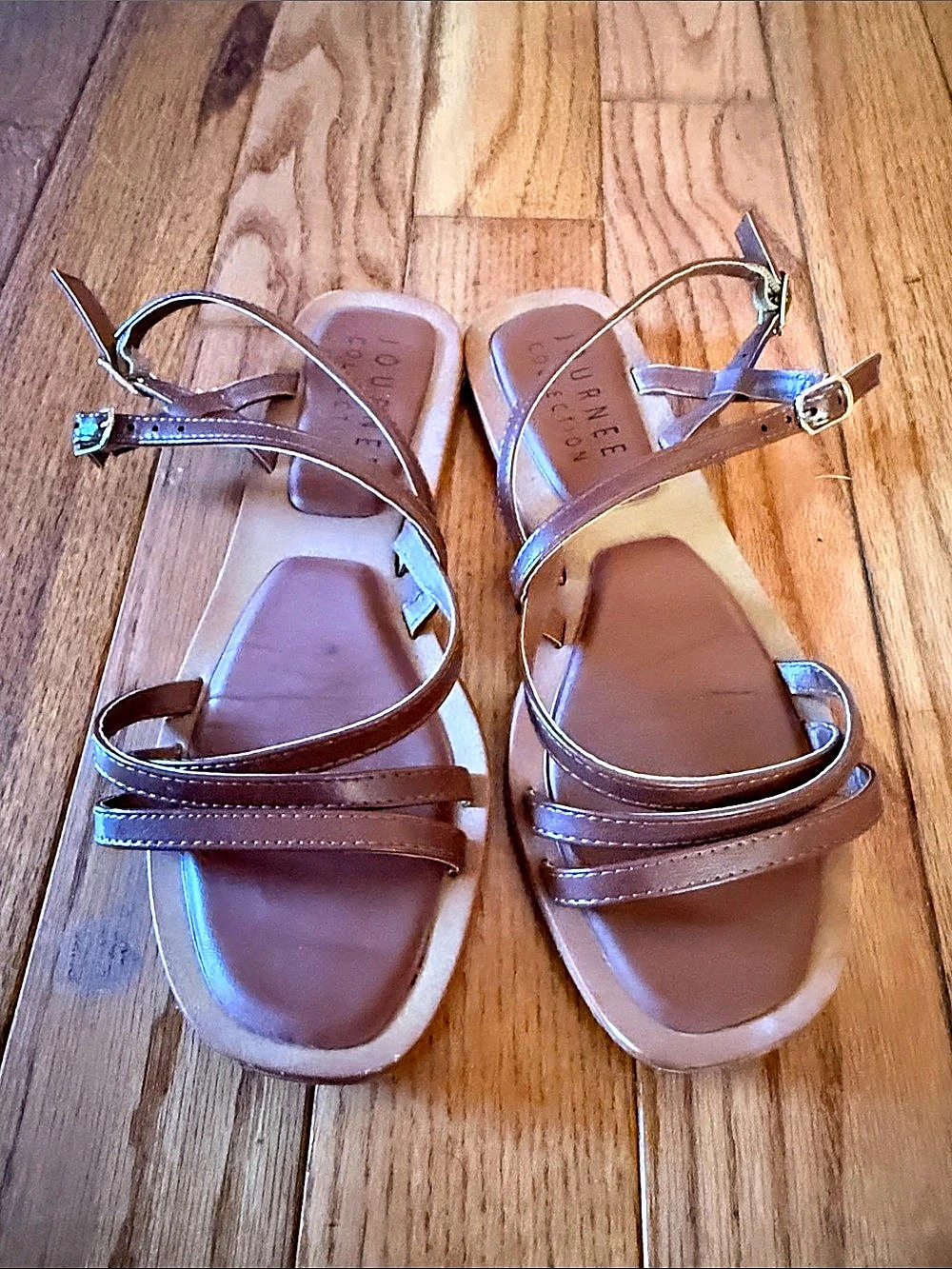 Joournee Strappy Flat Sandals in Brown